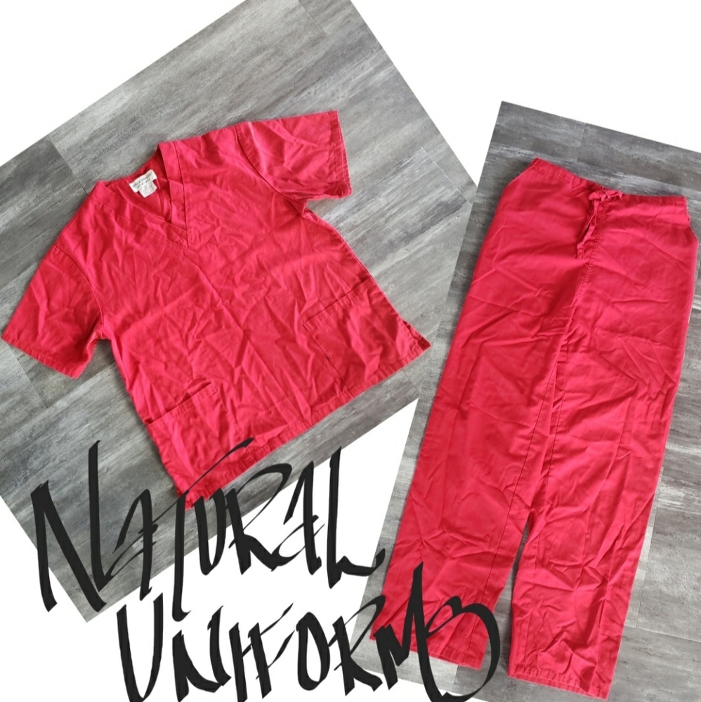Red Natural Uniforms Medical Scrub Set